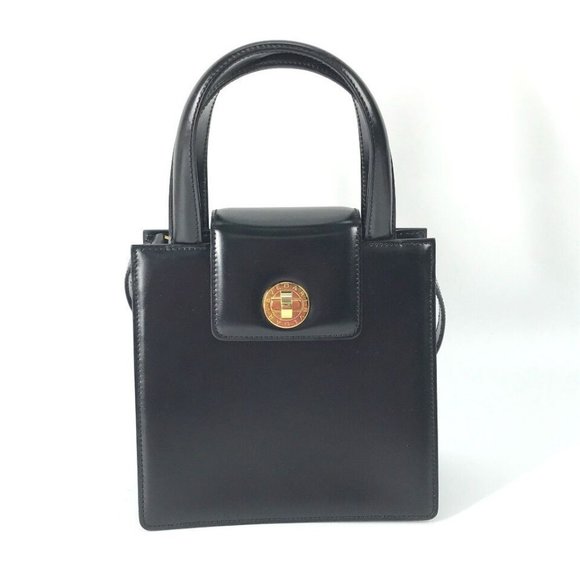 Auth BVLGARI logo 2WAY Bag Shoulder Bag Crossbody Hand Bag Leather Black/Gold